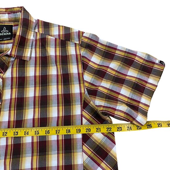 Prana Men's Plaid Short Sleeve Button-Up Shirt Size Large Pearl Snaps Hiking - Picture 3 of 5
